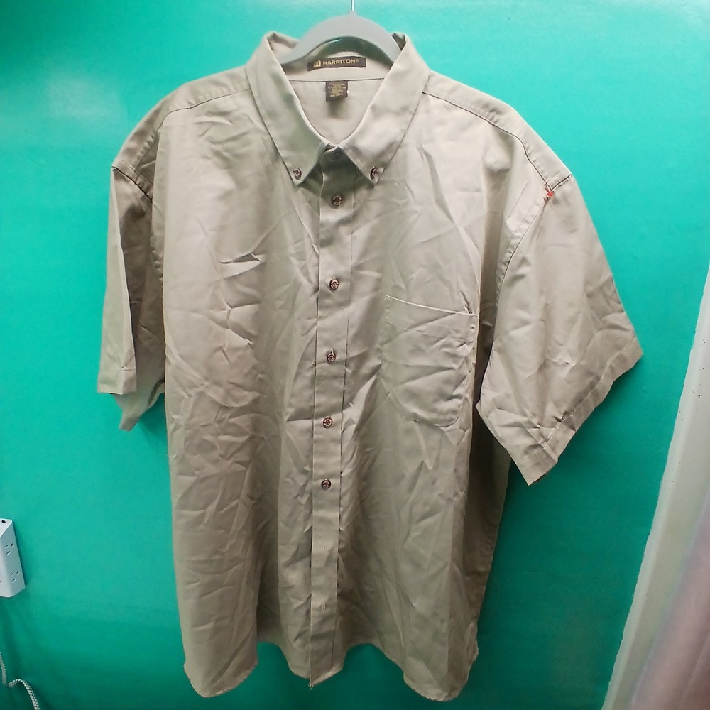 Harriton Mens Short‎ Sleeve Button Down Shirt Tan Cotton Blend 3XL Workwear